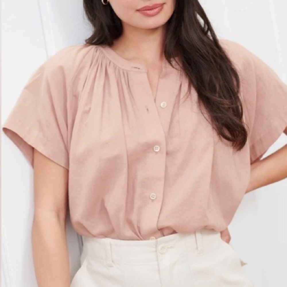 Jenni Kayne Blush Pink Short-Sleeve Button Front Blouse